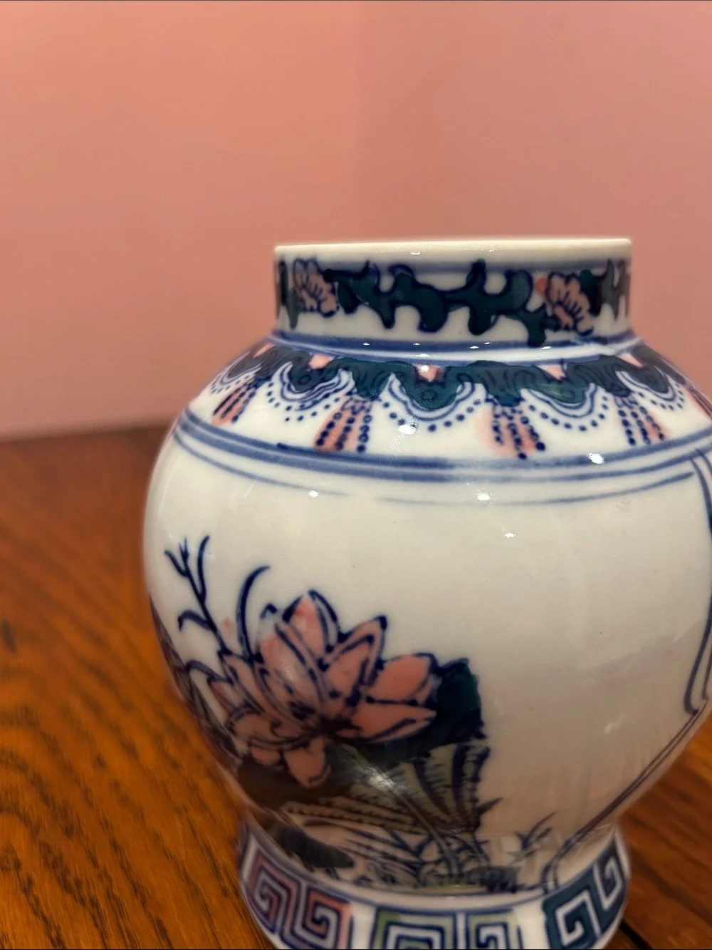 Hand-Painted Ceramic Vase - Blue and Pink Floral Design